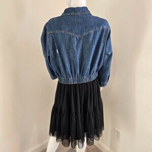 Women's plus size Blue Denim shirt Jacket with Black tulle Skirt attached.